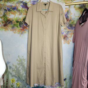 Banana Republic Beige Short Sleeve Button-Down Maxi Shirt Dress L